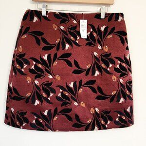 Ann Taylor Womens A Line Skirt Sz 12 Jacquard Leaves Maroon Knee Length NWT